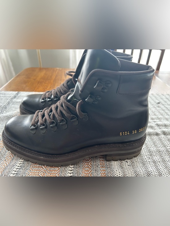 Common Projects Shoes - Woman by Common Projects brown Leather Lug-Sole Hiking Boot with Gold Foil Numbe